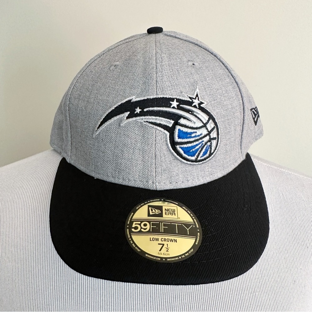New Era Orlando Magic Fitted Hat 59Fifty Mens Size 7 1/2 Gray Black NBA Fan Gift